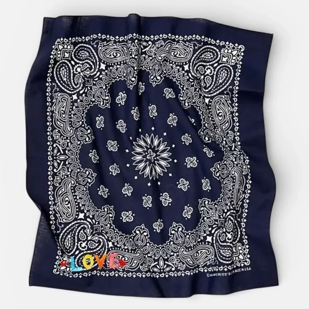Free People Call It By Your Name Bandana Scarf Navy Paisley LOVE Embroidered NEW
